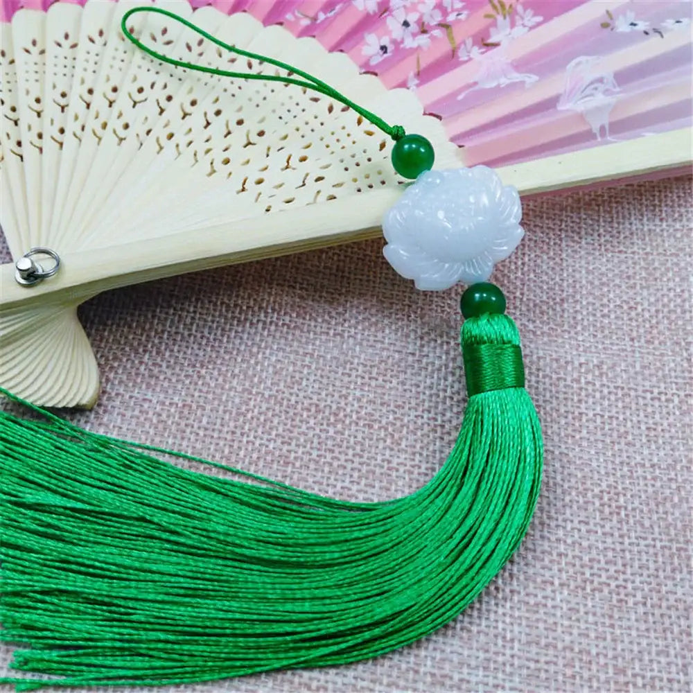 White jade lotus pink tassel decorative pendant living room decor