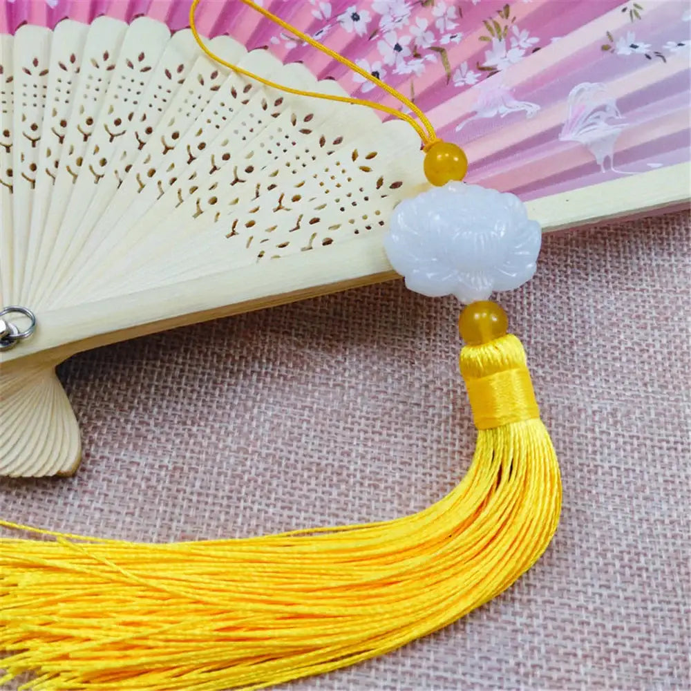 White jade lotus pink tassel decorative pendant living room decor