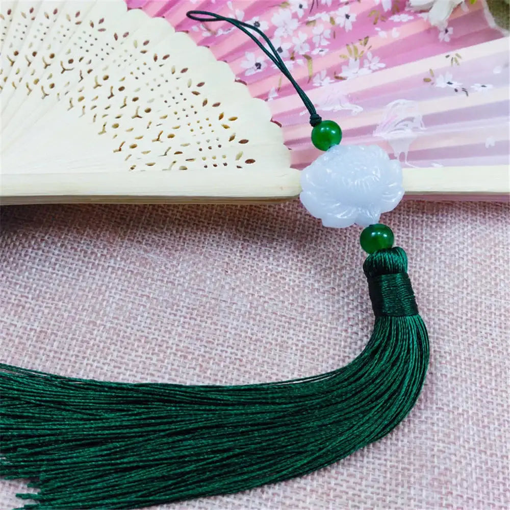 White jade lotus pink tassel decorative pendant living room decor