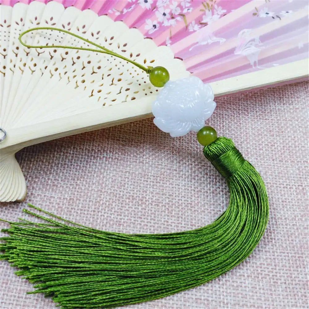 White jade lotus pink tassel decorative pendant living room decor