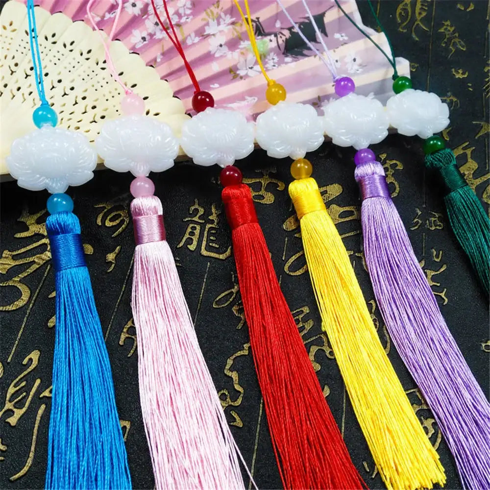 White jade lotus pink tassel decorative pendant living room decor