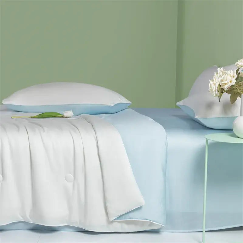 White & light blue decorbites cool feel summer quilt bedroom blanket