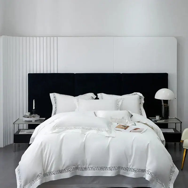 White satin lace 1200tc egyptian cotton bedding set bedroom