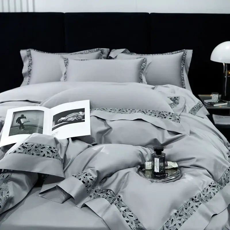 White satin lace 1200tc egyptian cotton bedding set bedroom