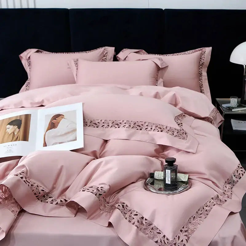White satin lace 1200tc egyptian cotton bedding set bedroom