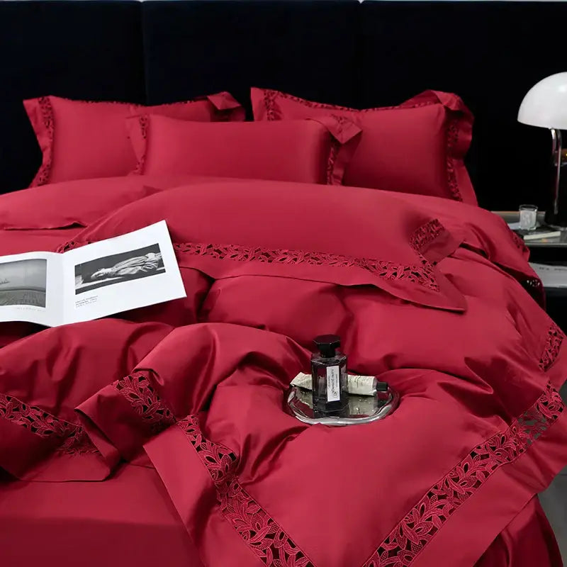 White satin lace 1200tc egyptian cotton bedding set bedroom