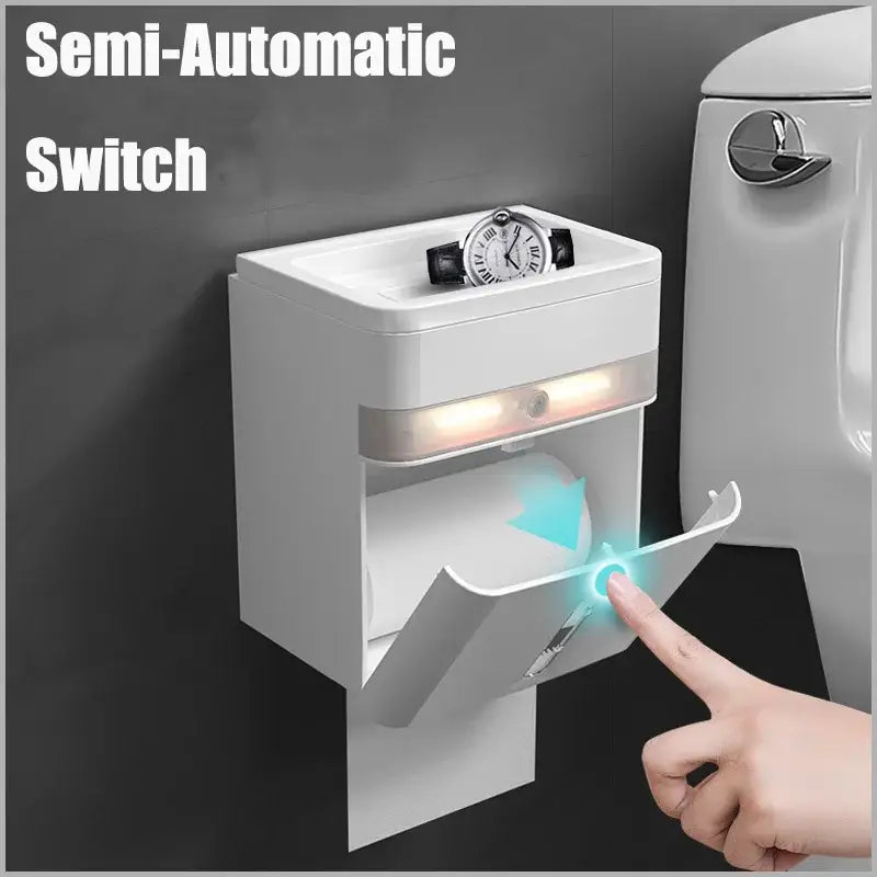White smart sensor toilet paper holder with induction light bathroom