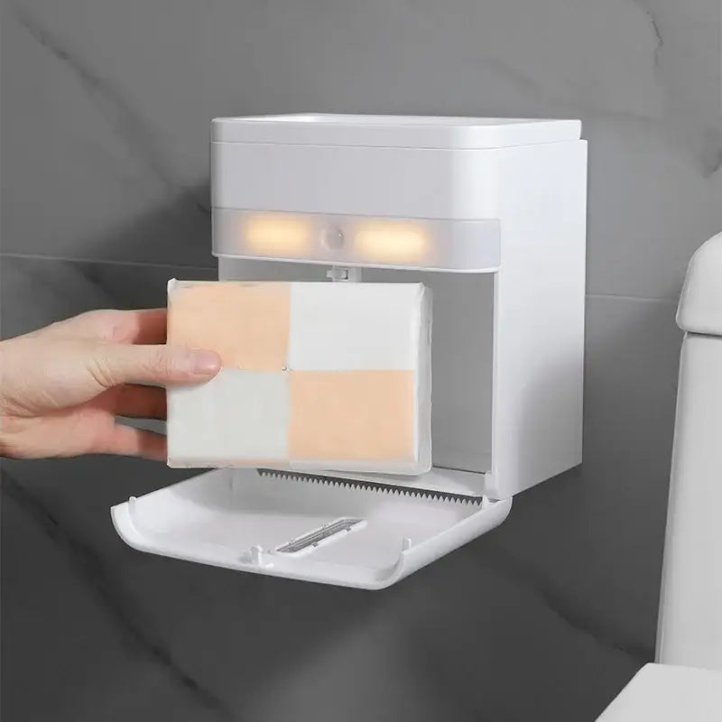 White smart sensor toilet paper holder with induction light bathroom