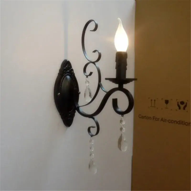 White wrought iron crystal deco loft wall lamp bedroom sconce