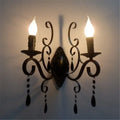 White wrought iron crystal deco loft wall lamp bedroom sconce