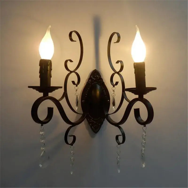 White wrought iron crystal deco loft wall lamp bedroom sconce