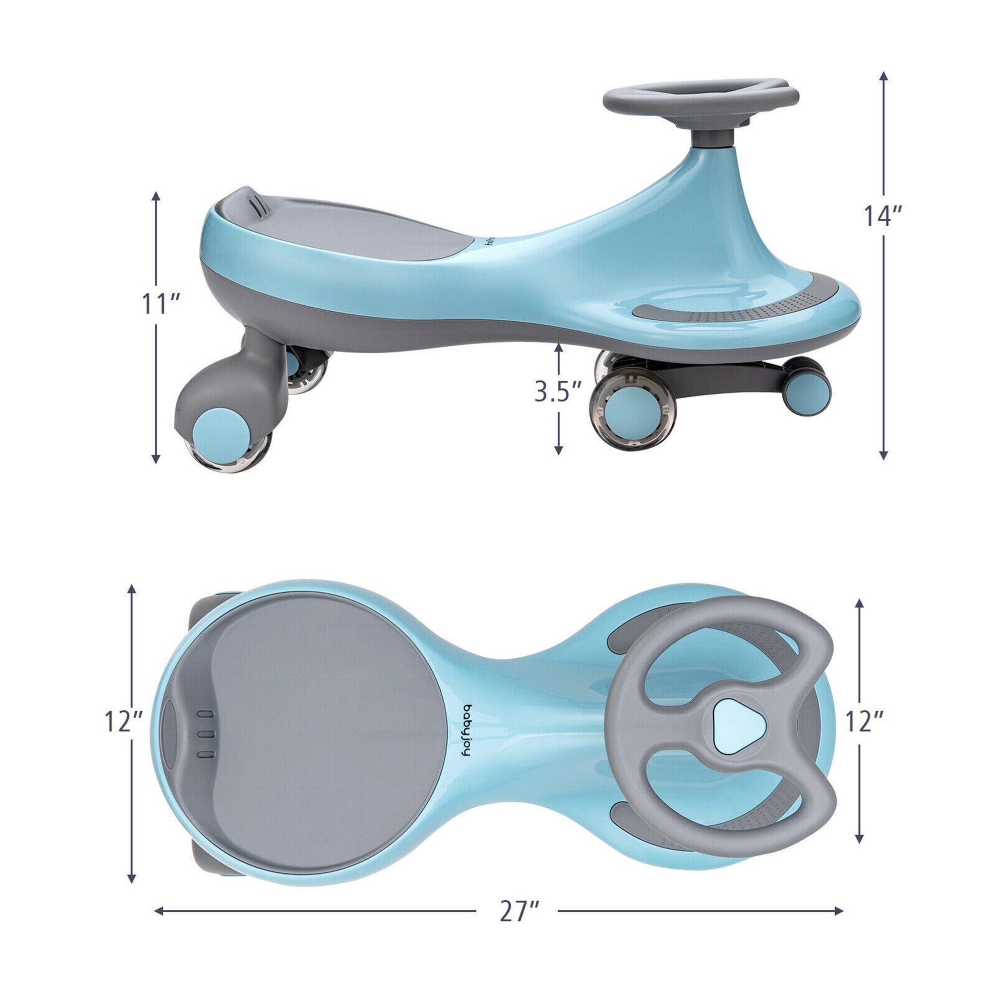 Blue Wiggle Car Ride-On Toy with Flashing Wheels for Toddlers and Kids