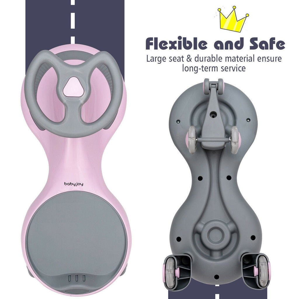 Wiggle Car Ride-On Toy with Flashing Wheels for Toddlers and Kids Pink