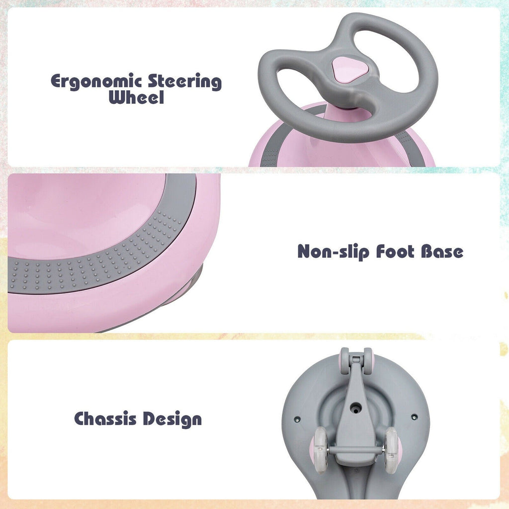 Wiggle Car Ride-On Toy with Flashing Wheels for Toddlers and Kids Pink
