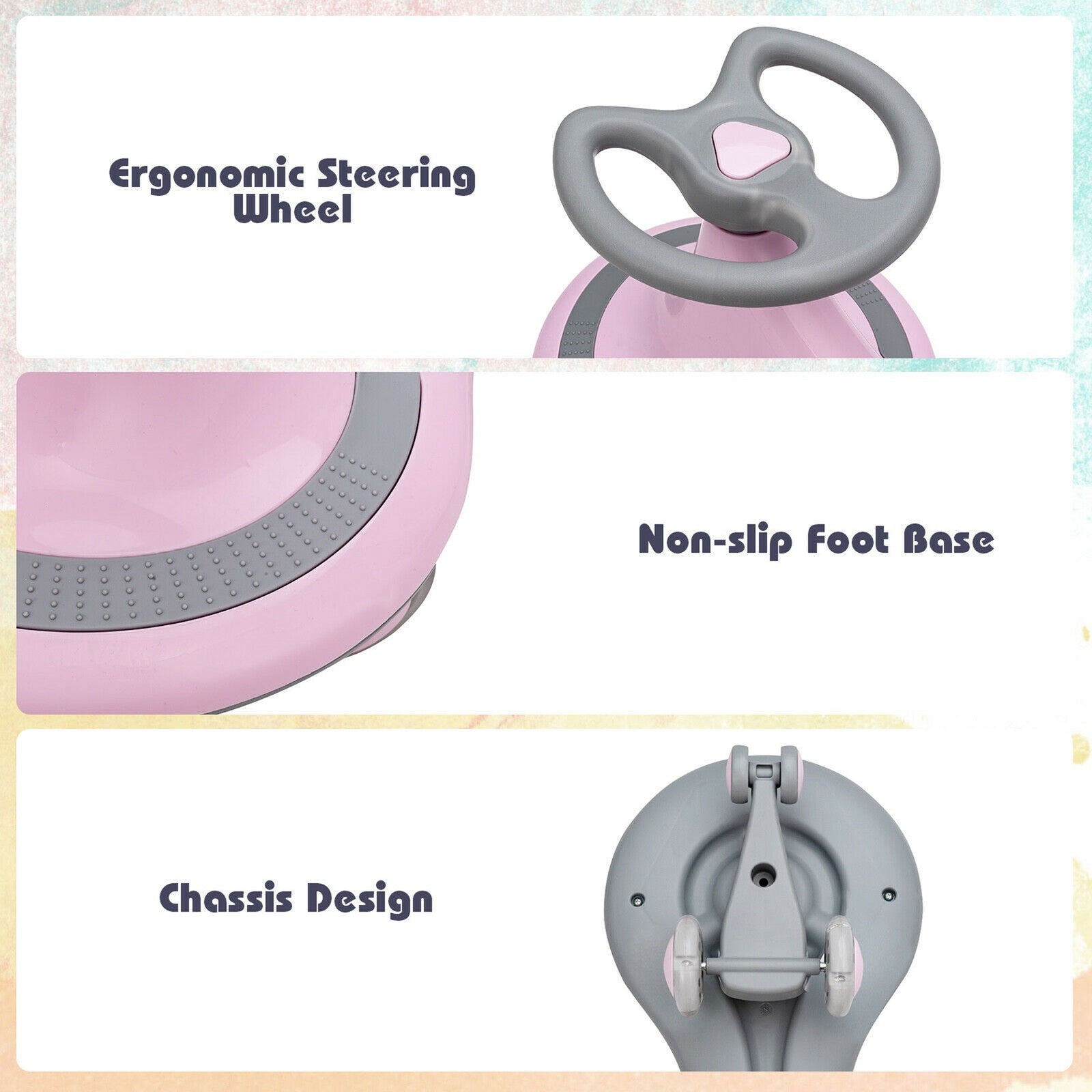 Wiggle Car Ride-On Toy with Flashing Wheels for Toddlers and Kids Pink
