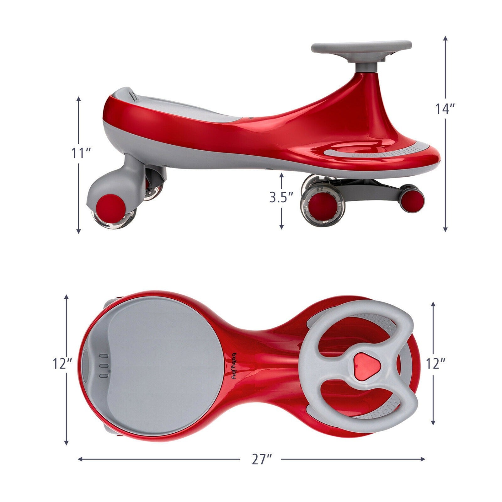 Wiggle Car Ride-On Toy with Flashing Wheels for Toddlers and Kids in Red