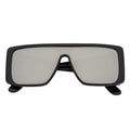 WINDOW - Large Shield Side Cover Square Sunglasses Black Silver Mirror
