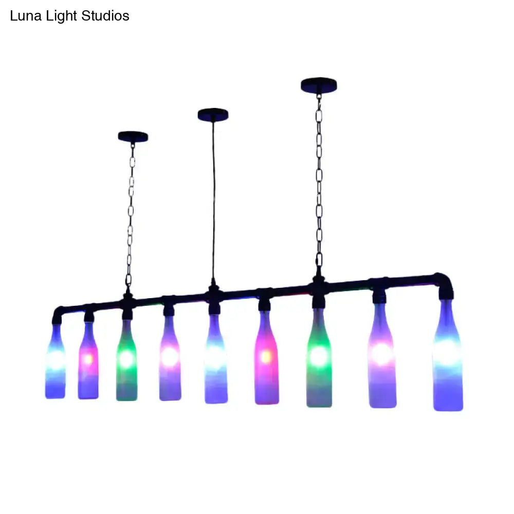 Modern 7 light wine bottle island pendant with colorful glass shades