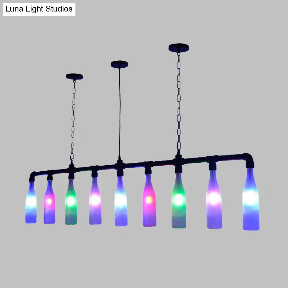 Modern 7 light wine bottle island pendant with colorful glass shades