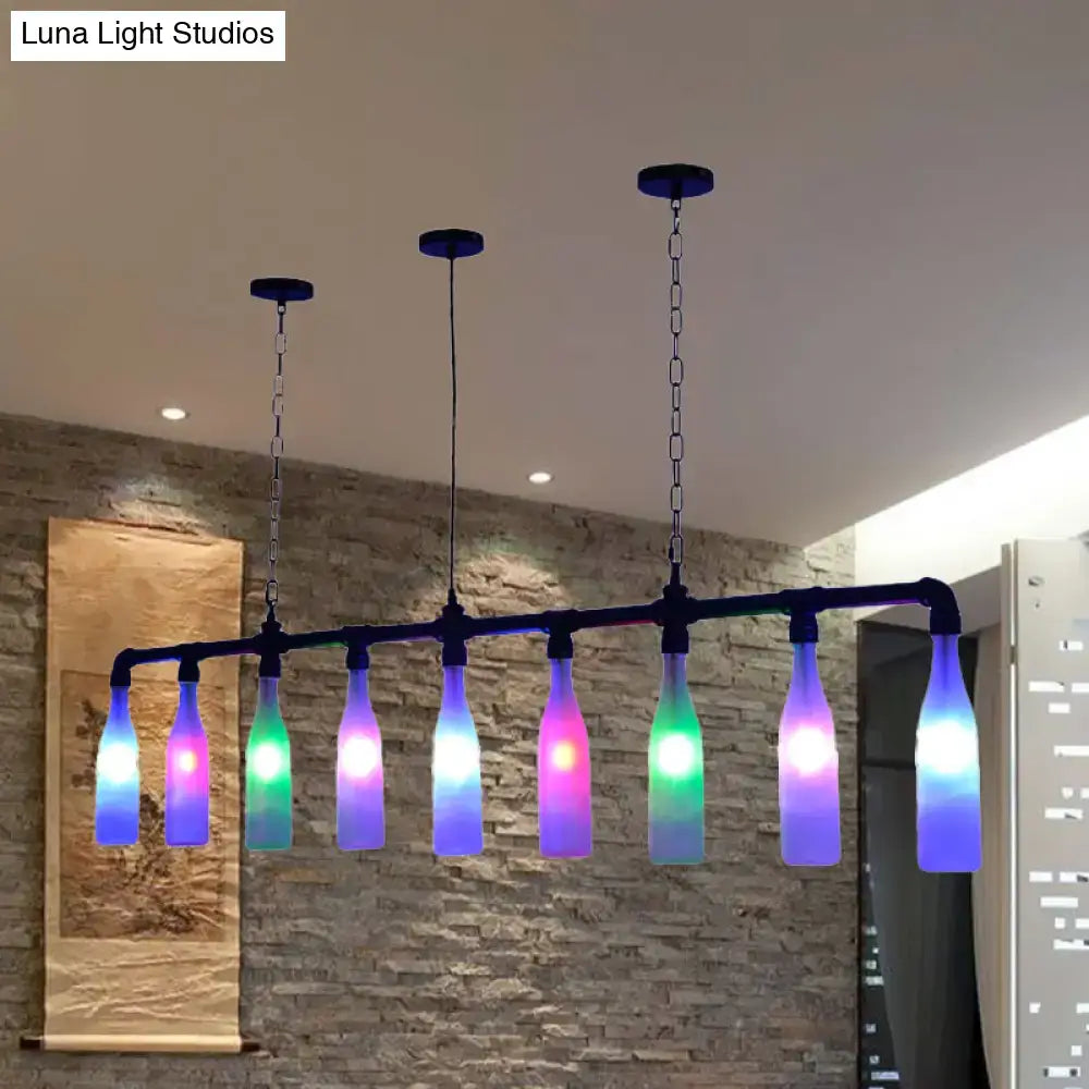Modern 7 light wine bottle island pendant with colorful glass shades