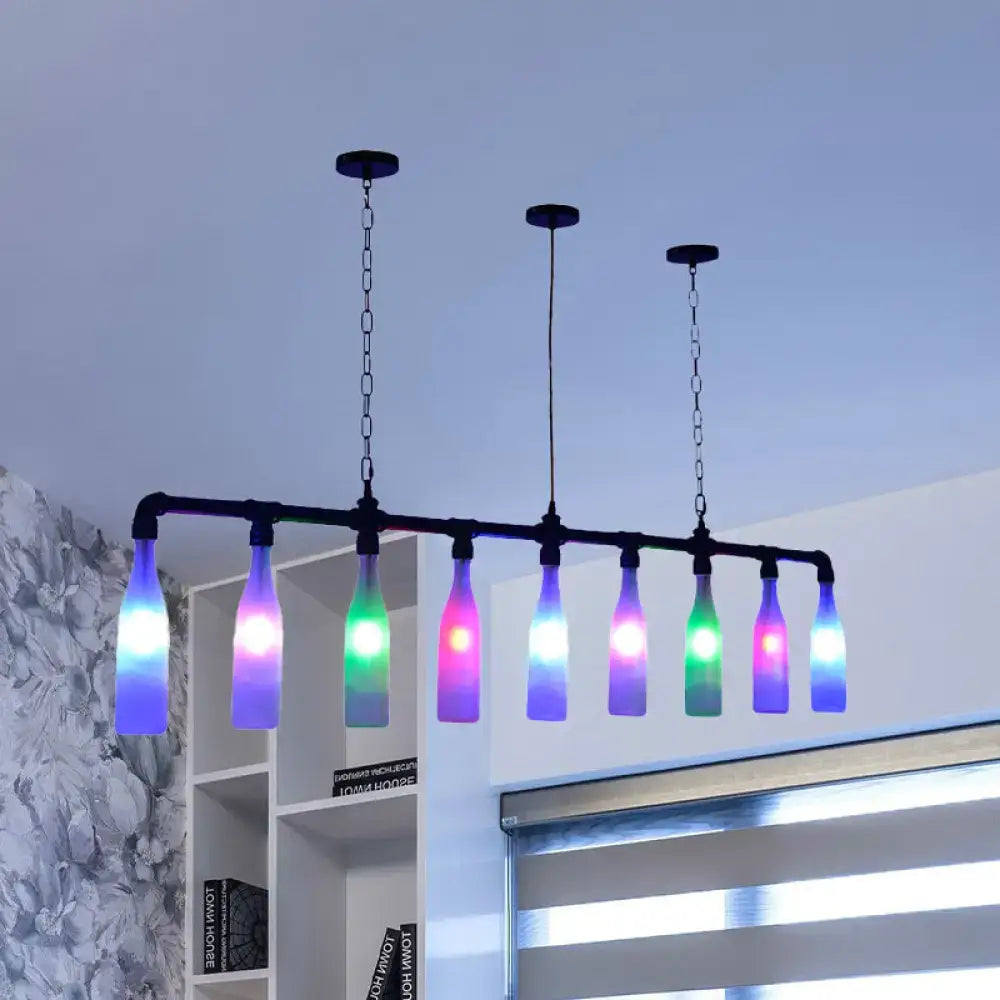 Modern 7 light wine bottle island pendant with colorful glass shades