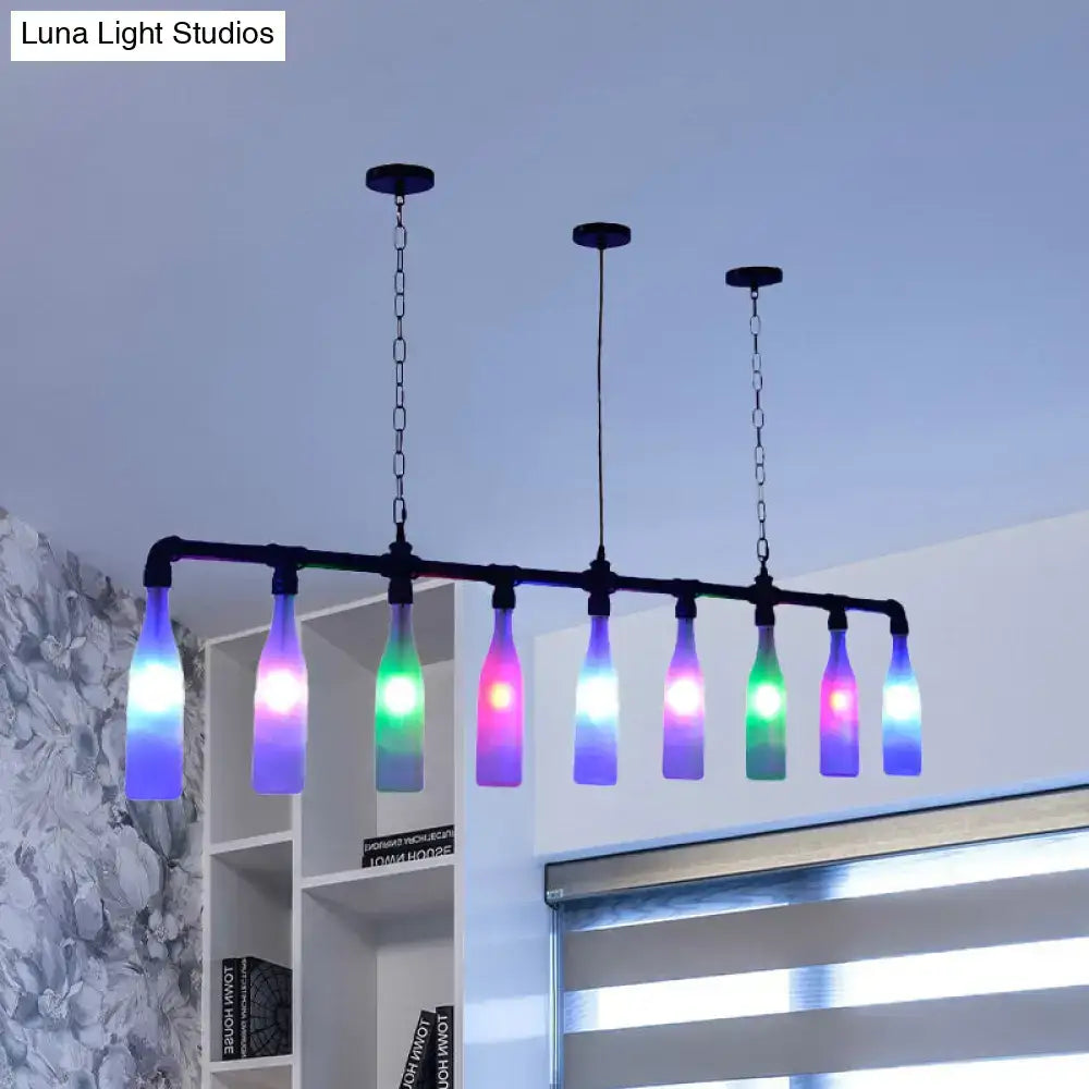 Modern 7 light wine bottle island pendant with colorful glass shades