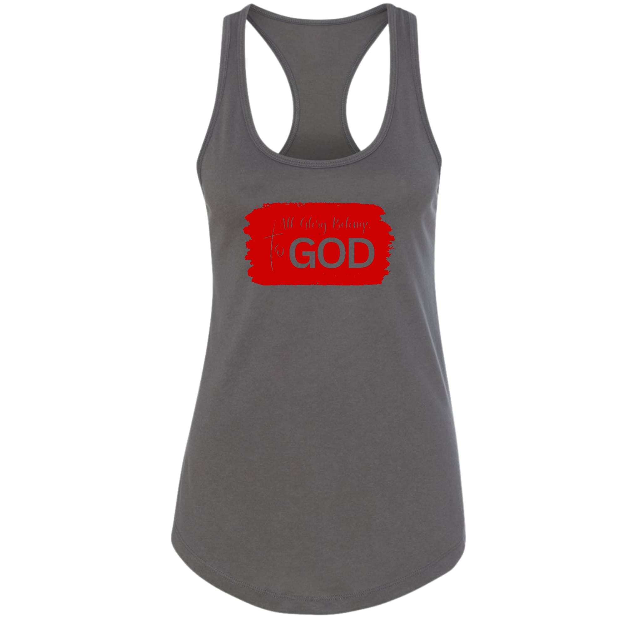 Womens Fitness Tank Top Graphic T-shirt - All Glory Belongs to God - Red