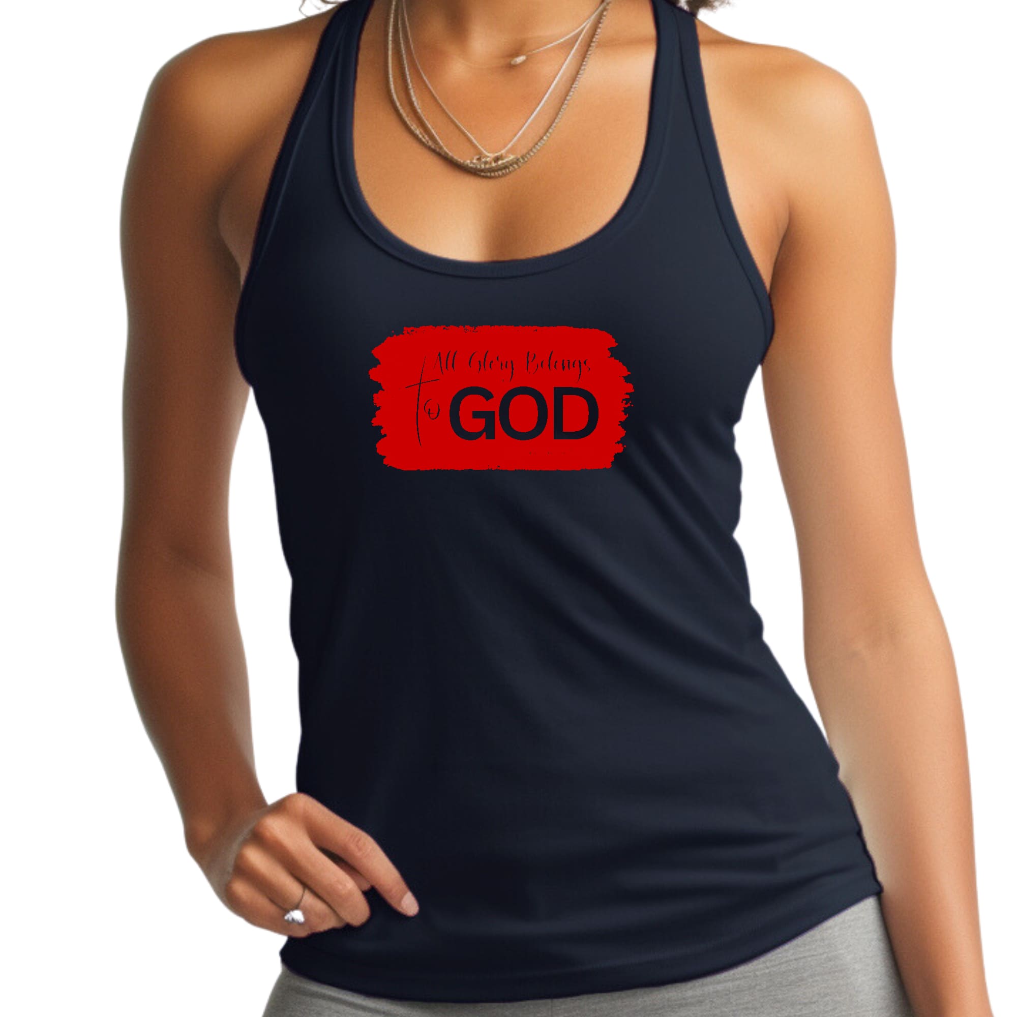 Womens Fitness Tank Top Graphic T-shirt - All Glory Belongs to God - Red