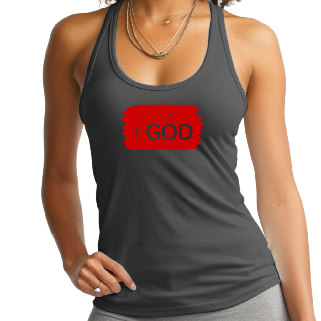 Womens Fitness Tank Top Graphic T-shirt - All Glory Belongs to God - Red