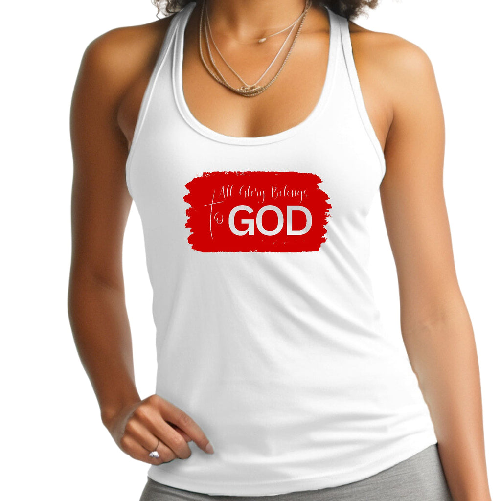 Womens Fitness Tank Top Graphic T-shirt - All Glory Belongs to God - Red