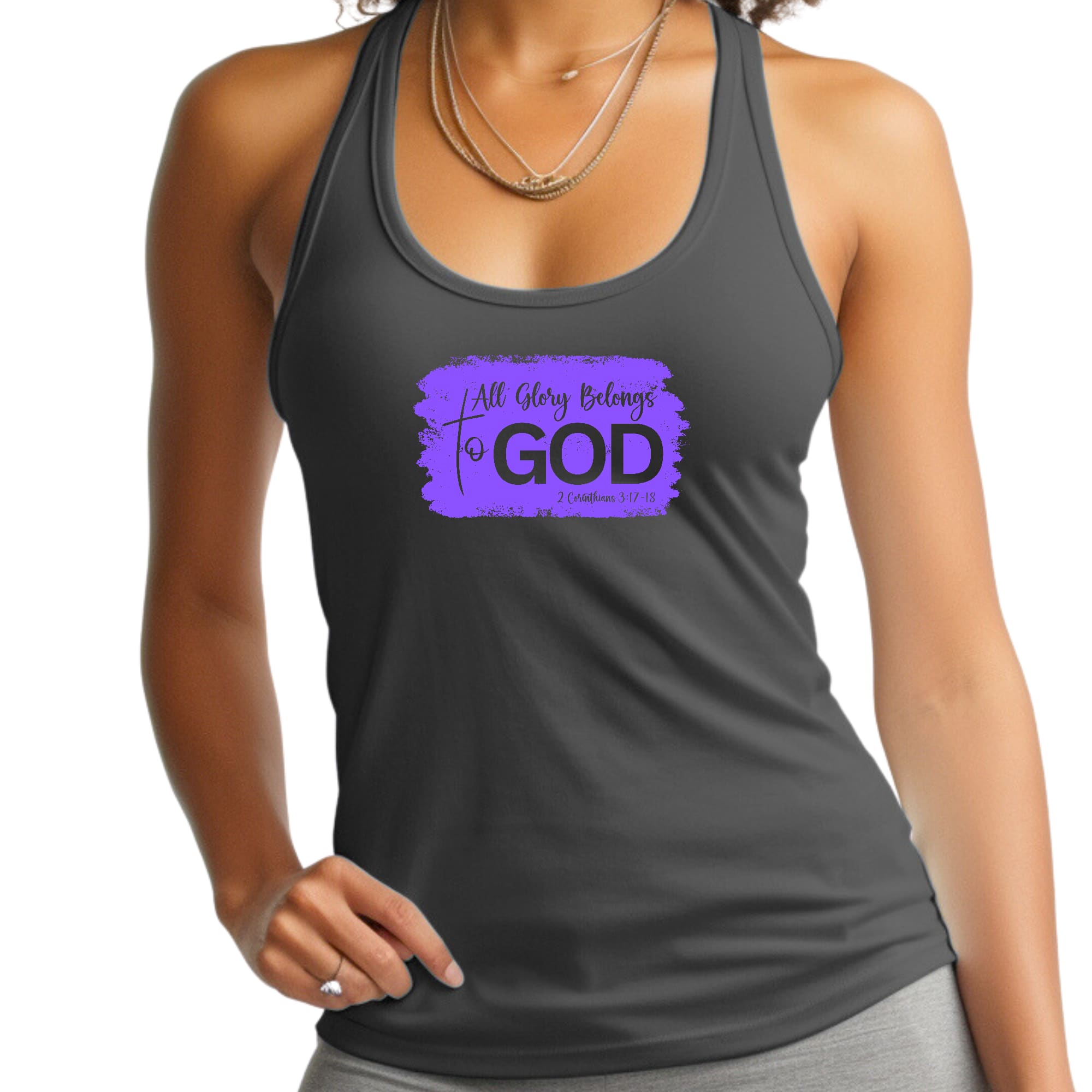 Womens Fitness Tank Top Graphic T-shirt - All Glory Belongs to God