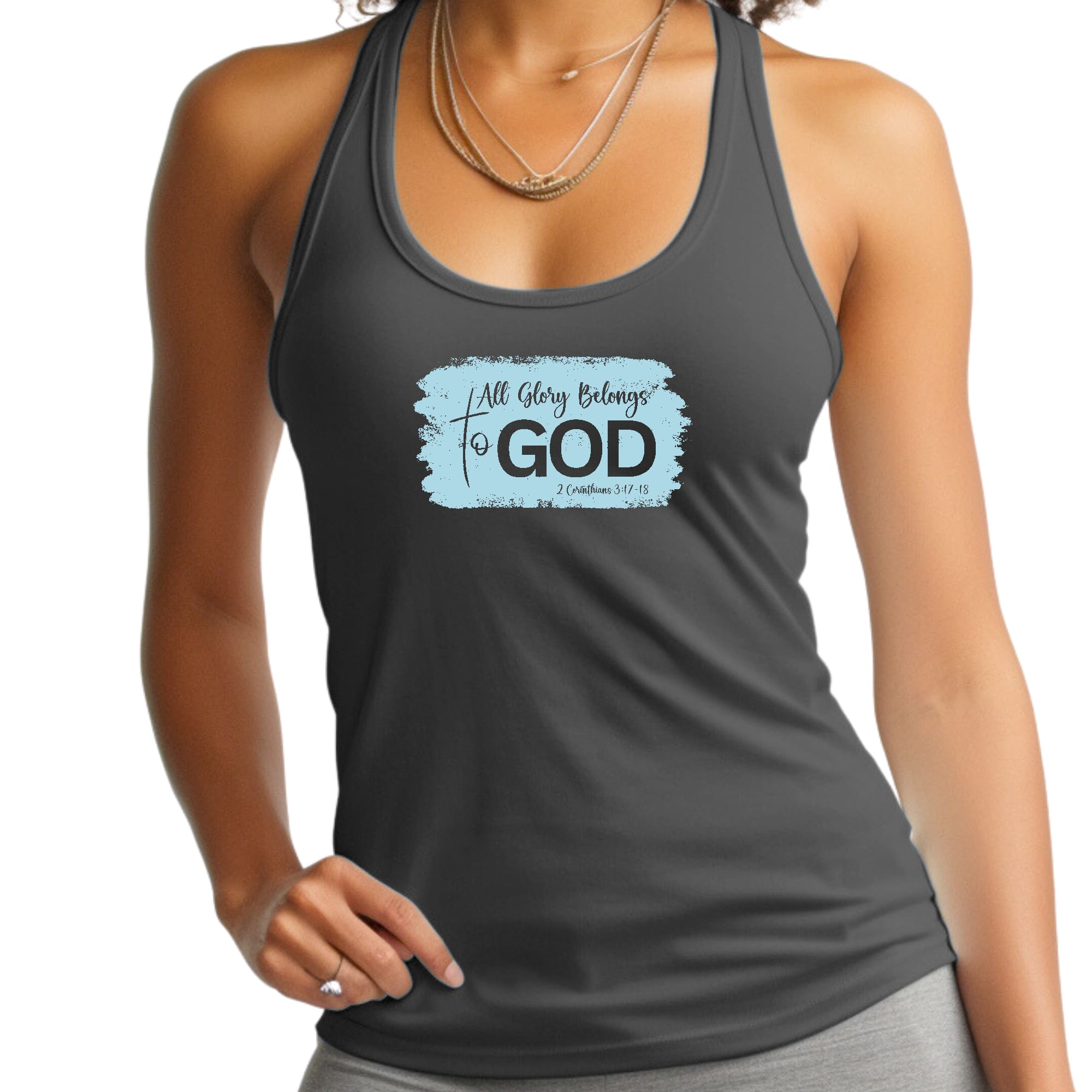 Womens Fitness Tank Top Graphic T-shirt - All Glory Belongs to God