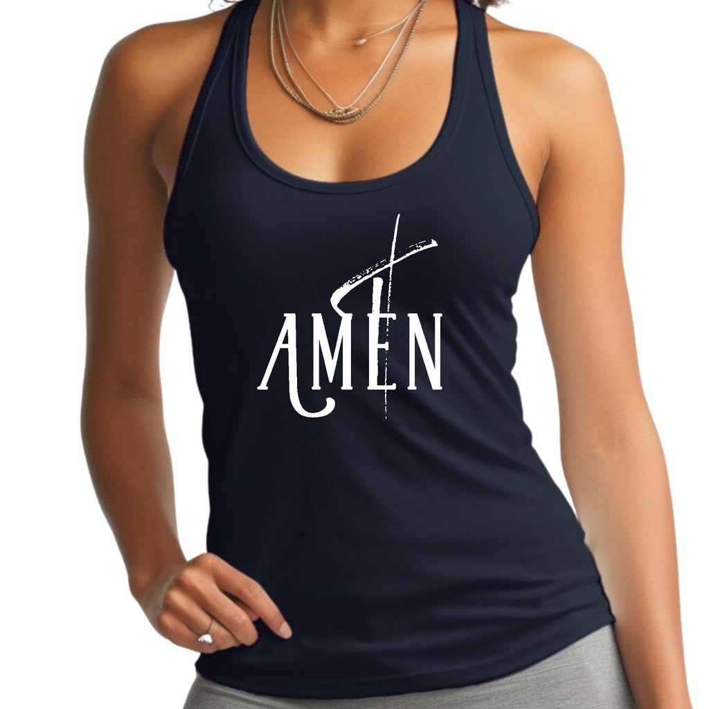 Womens Fitness Tank Top Graphic T-shirt Amen White Print