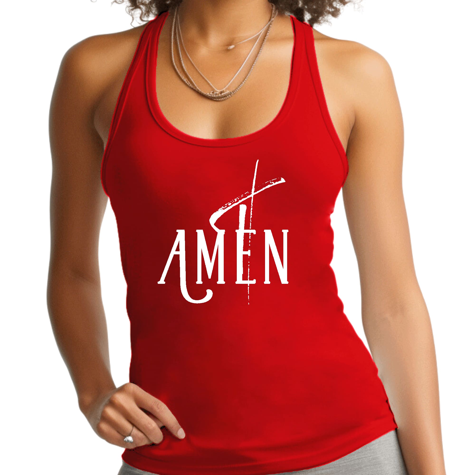Womens Fitness Tank Top Graphic T-shirt Amen White Print