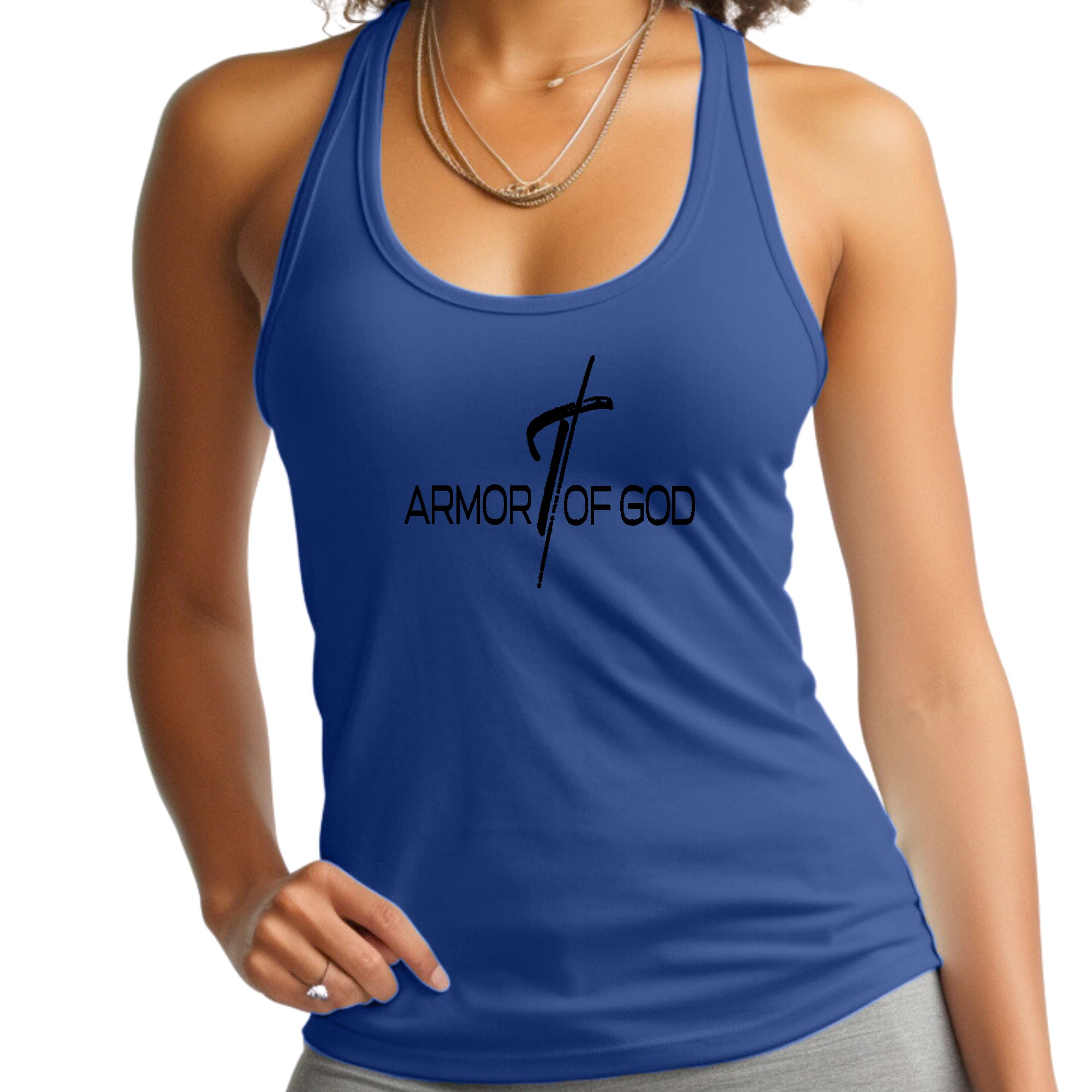 Womens Fitness Tank Top Graphic T-shirt - Armor of God Black
