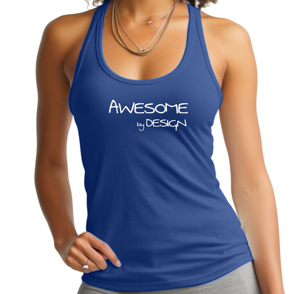 Womens Fitness Tank Top Graphic T-shirt Awesome by Design White Print
