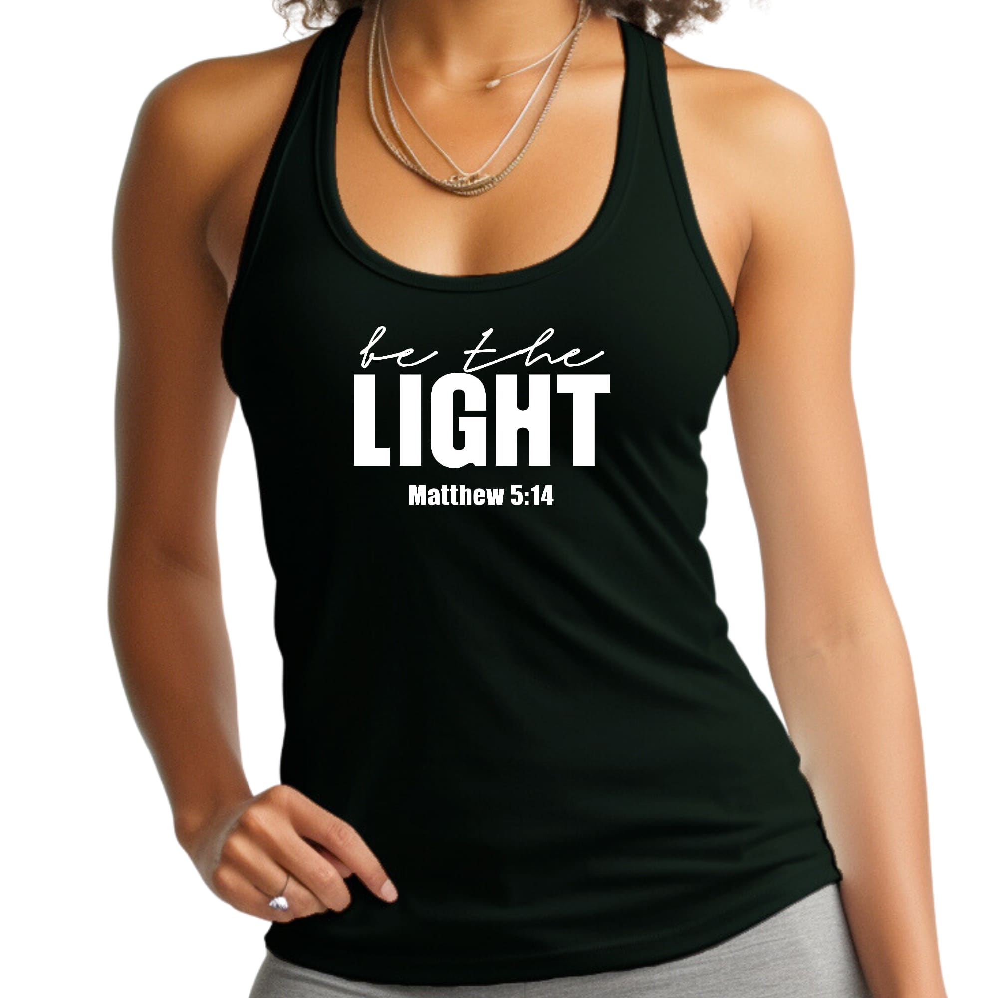 Womens Fitness Tank Top Graphic T-shirt be the Light Inspirational