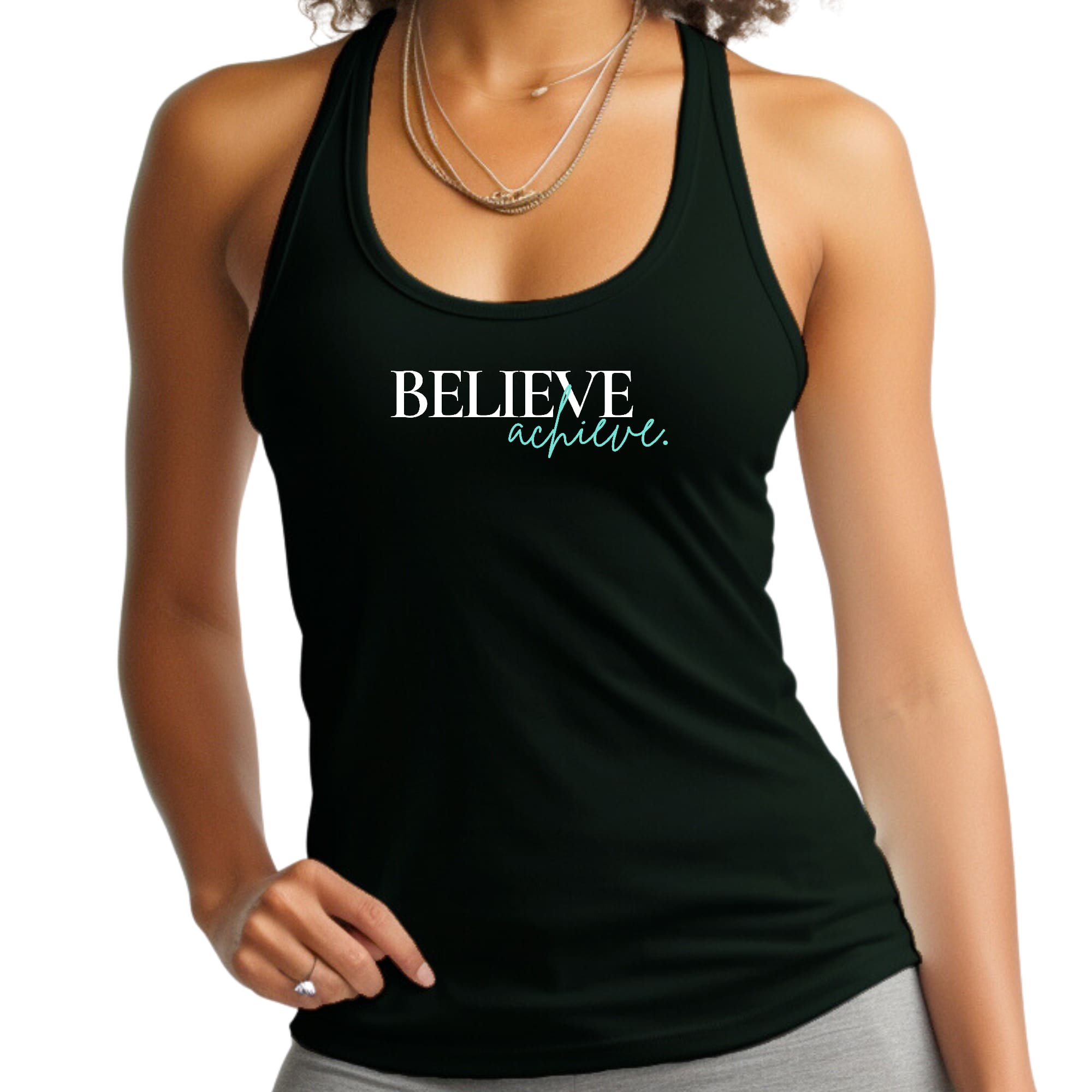 Womens Fitness Tank Top Graphic T-shirt Believe and Achieve