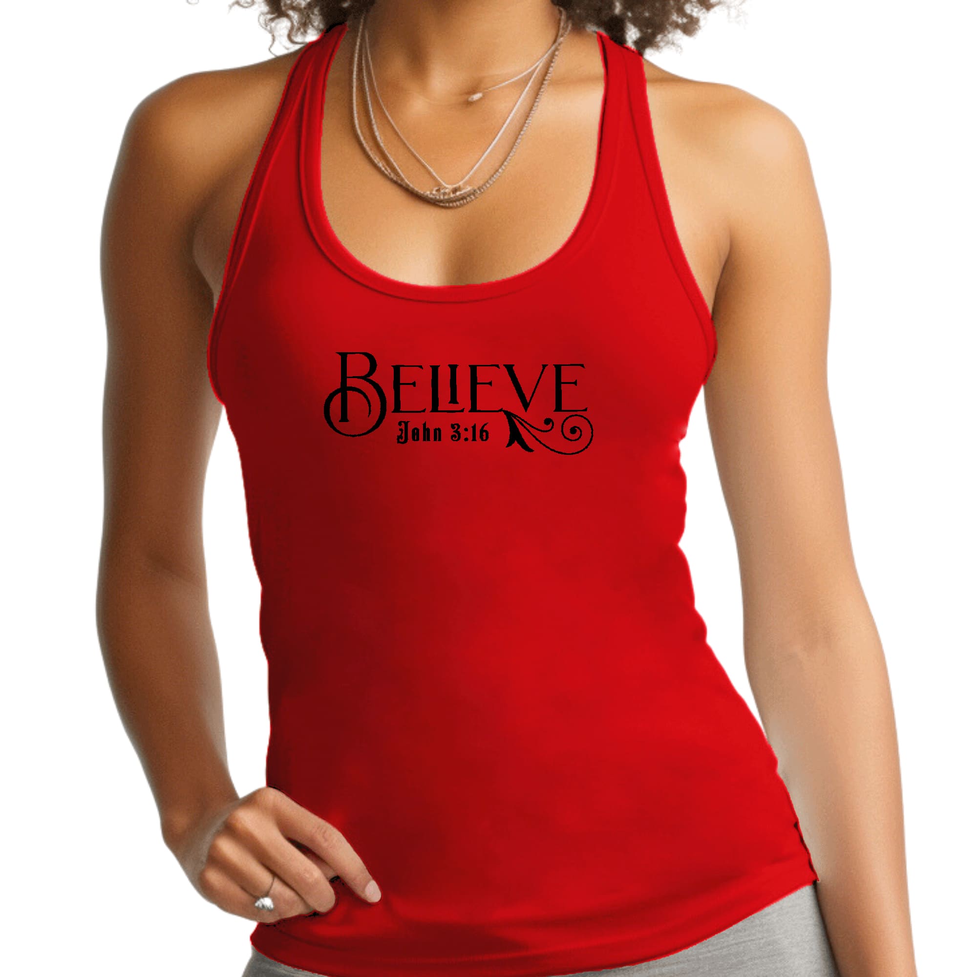 Womens Fitness Tank Top Graphic T-shirt - Believe John 3:16 Black