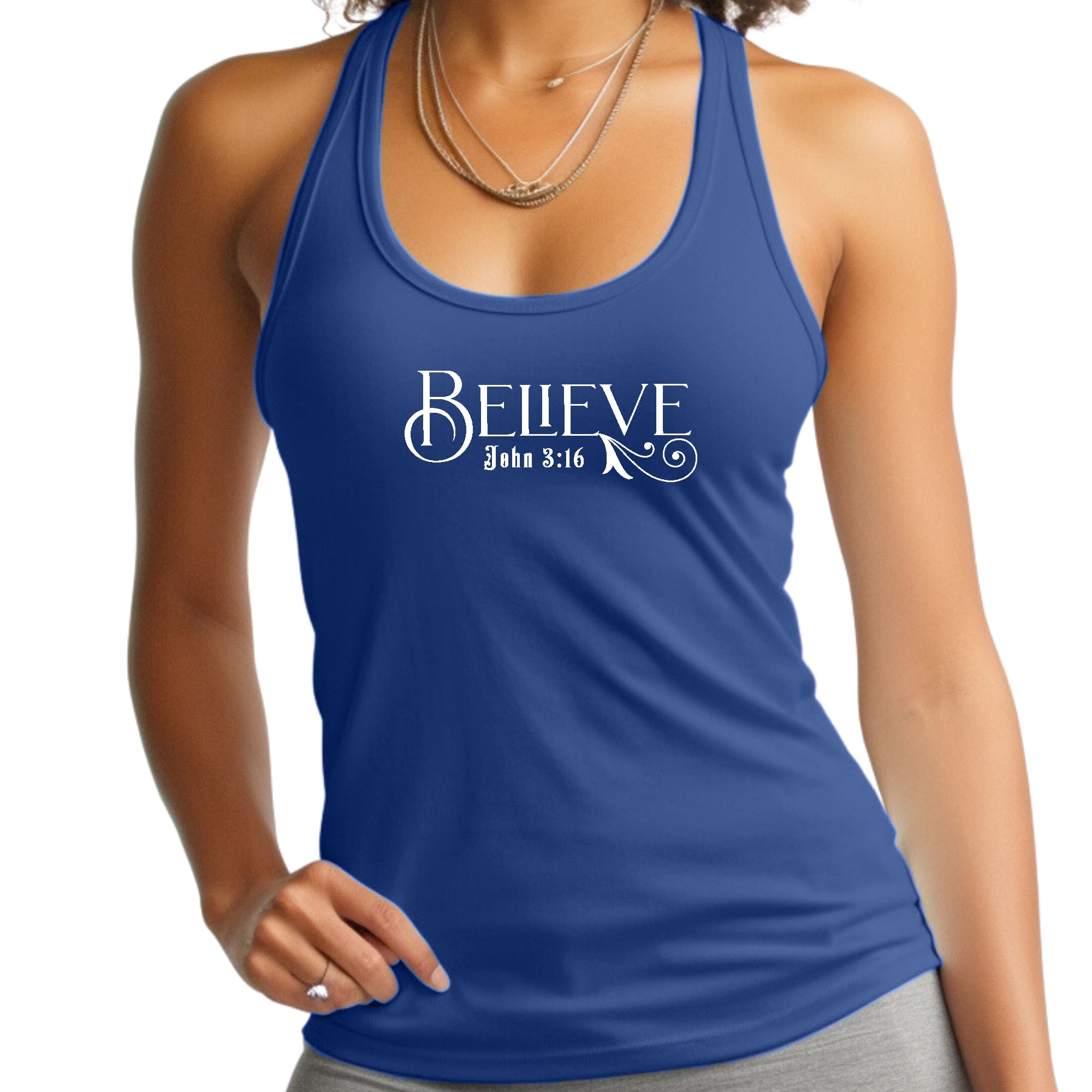 Womens Fitness Tank Top Graphic T-shirt Believe John 3:16