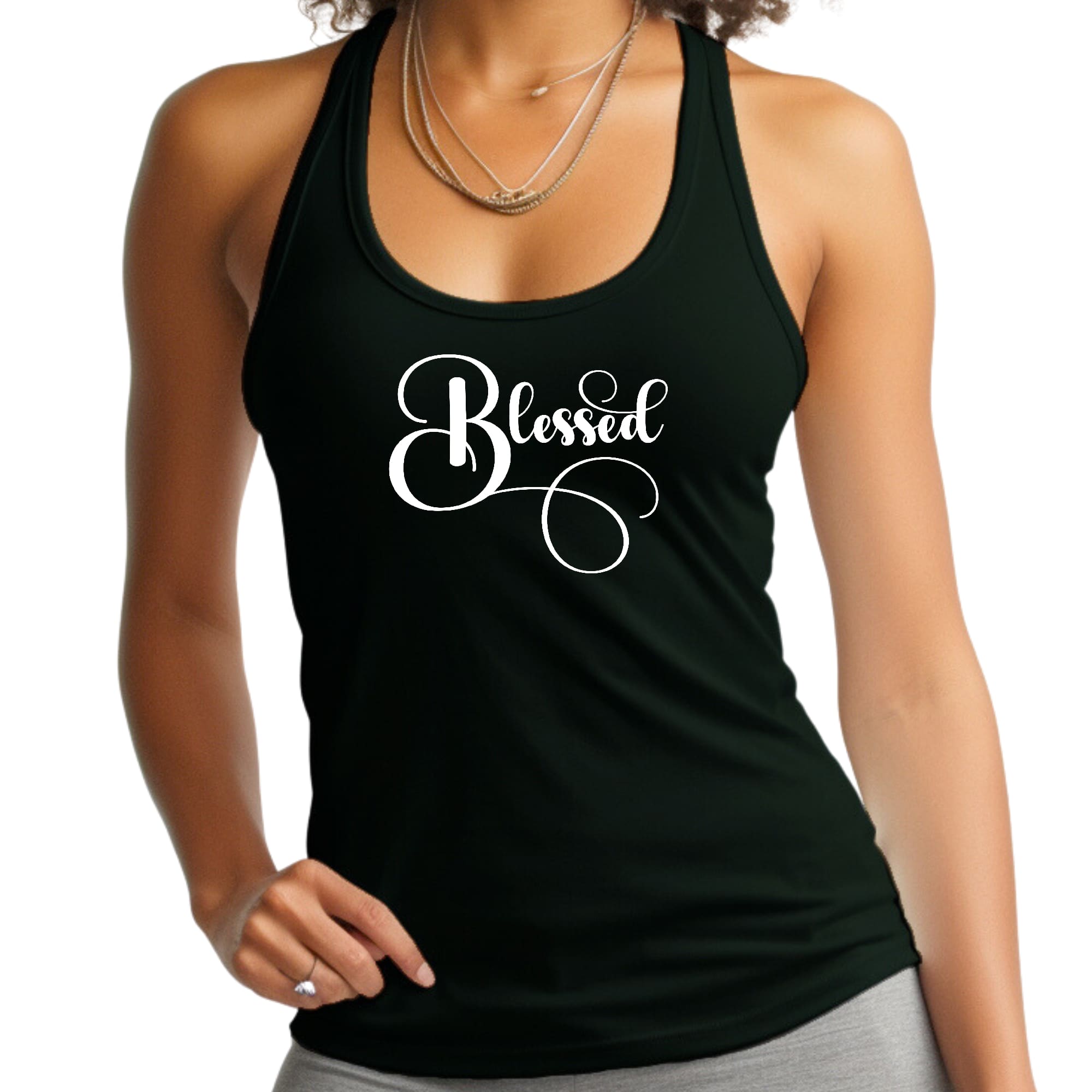 Womens Fitness Tank Top Graphic T-shirt Blessed Graphic Illustration
