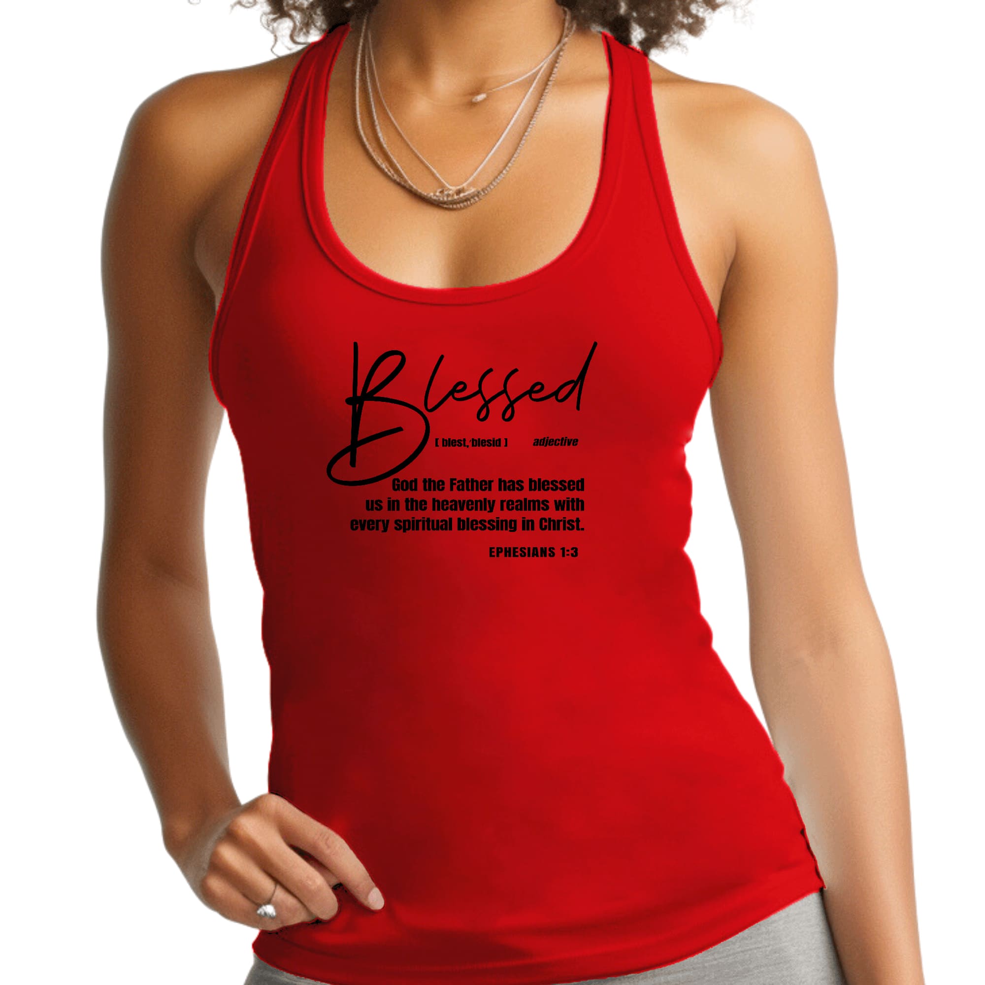 Womens Fitness Tank Top Graphic T-shirt - Blessed in Christ