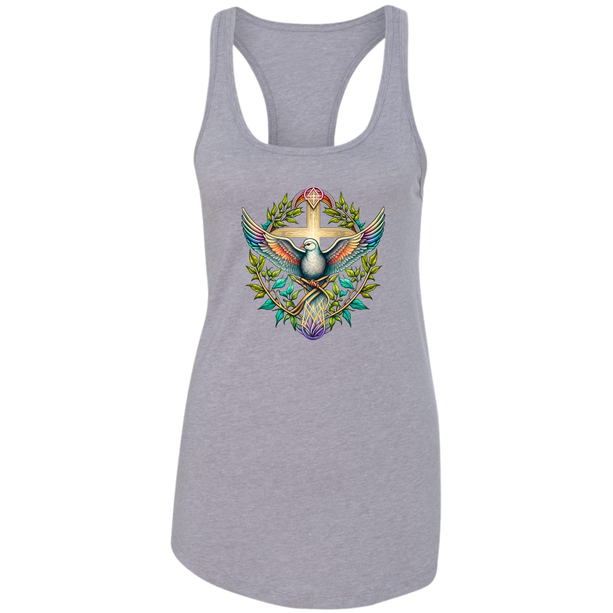 Womens Fitness Tank Top Graphic T-shirt - Blue Green Multicolor Dove