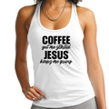 Womens Fitness Tank Top Graphic T-shirt - Coffee Get me Started - Jesus