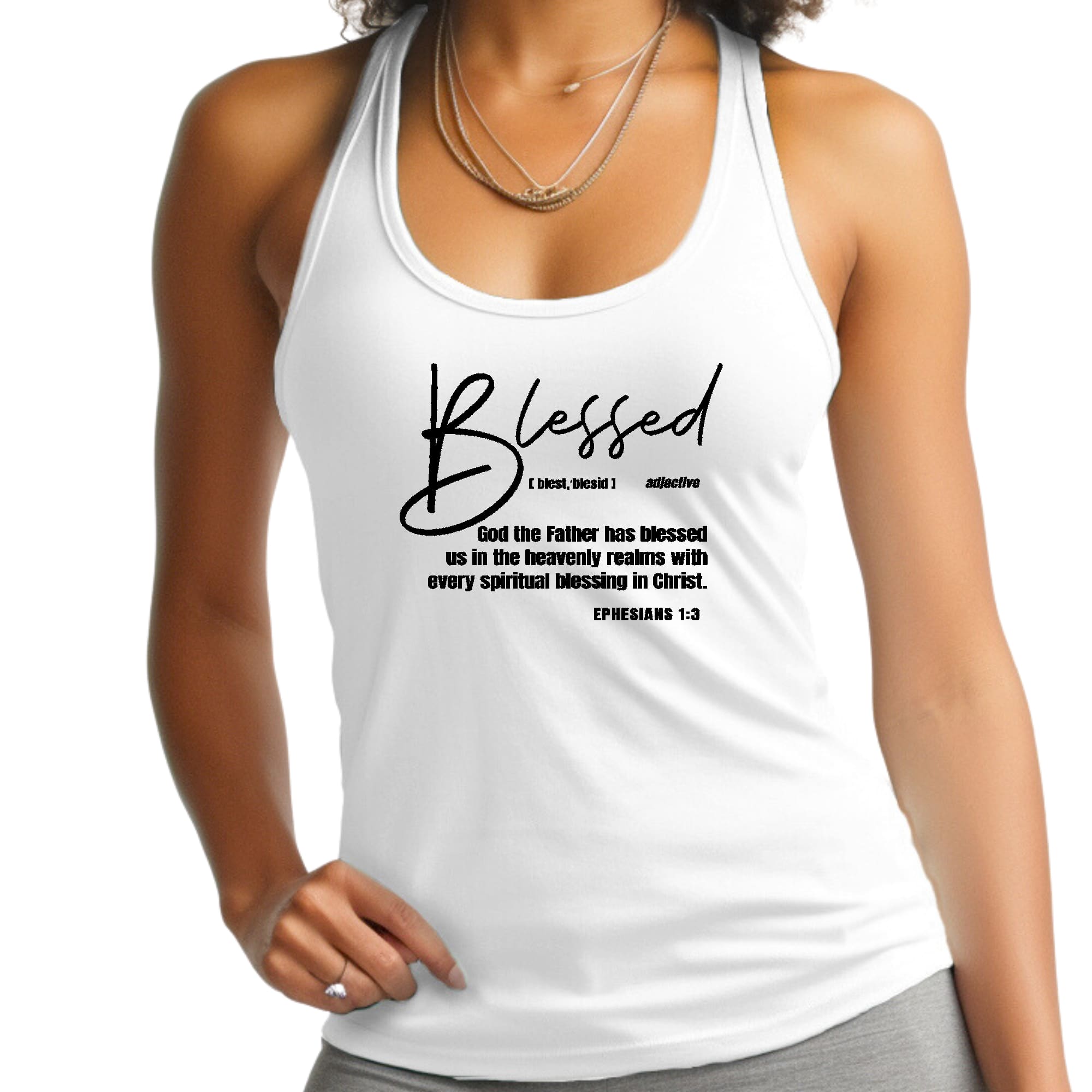 Womens Fitness Tank Top Graphic T-shirt - Ephesians - Blessed