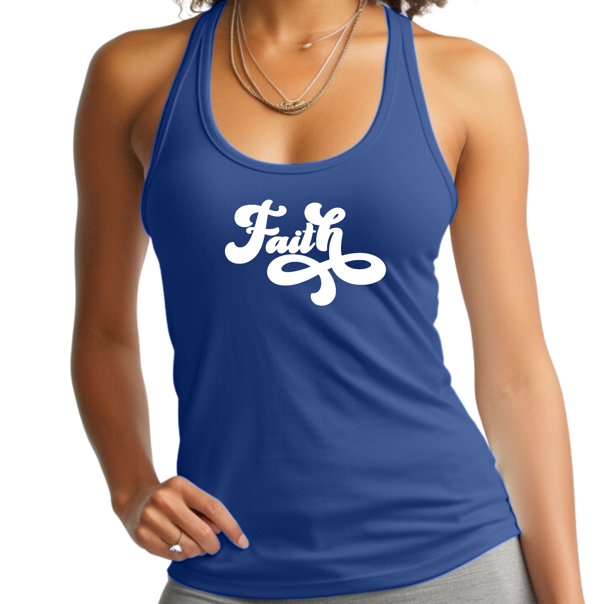 Womens Fitness Tank Top Graphic T-shirt Faith Script Illustration