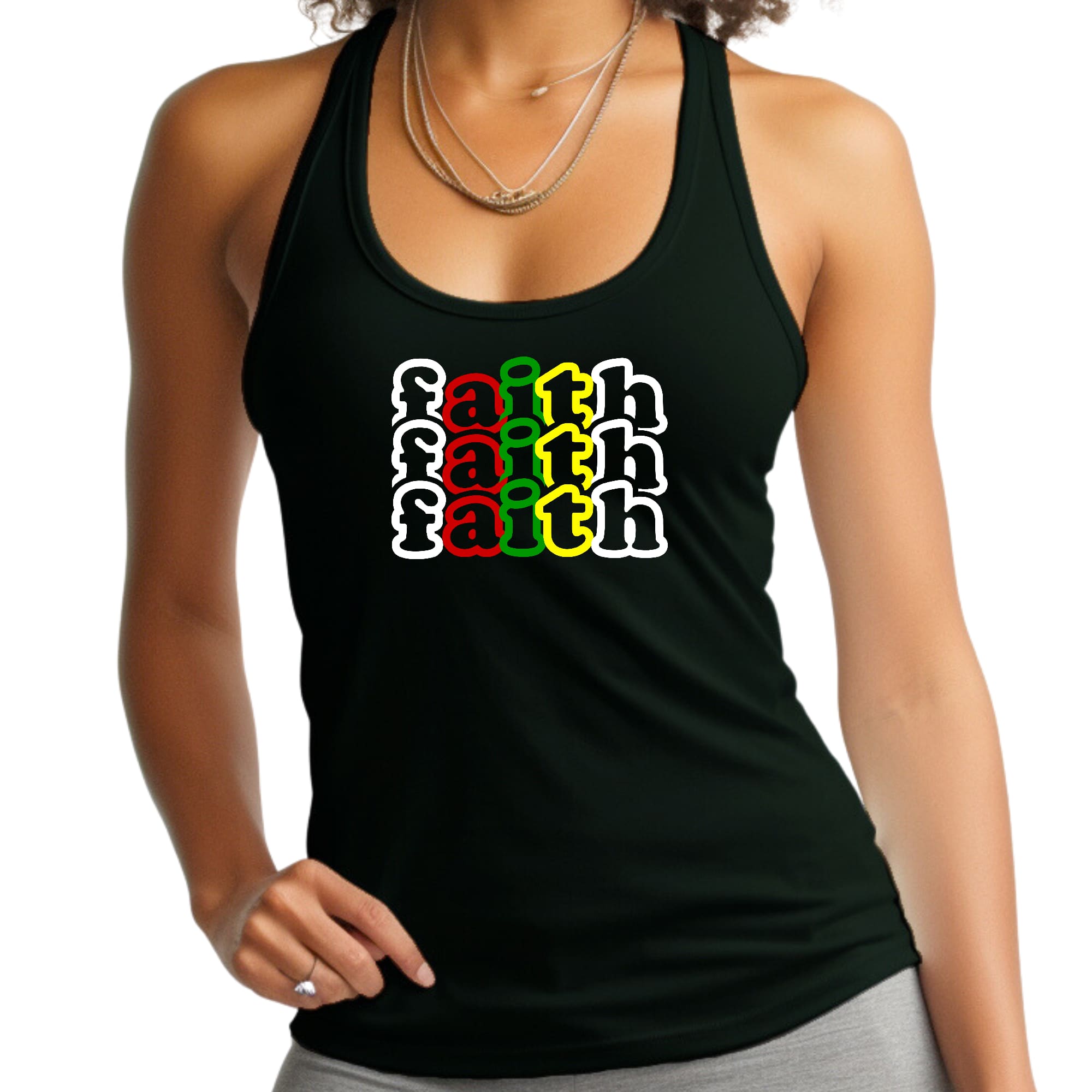 Womens Fitness Tank Top Graphic T-shirt Faith Stack Multicolor
