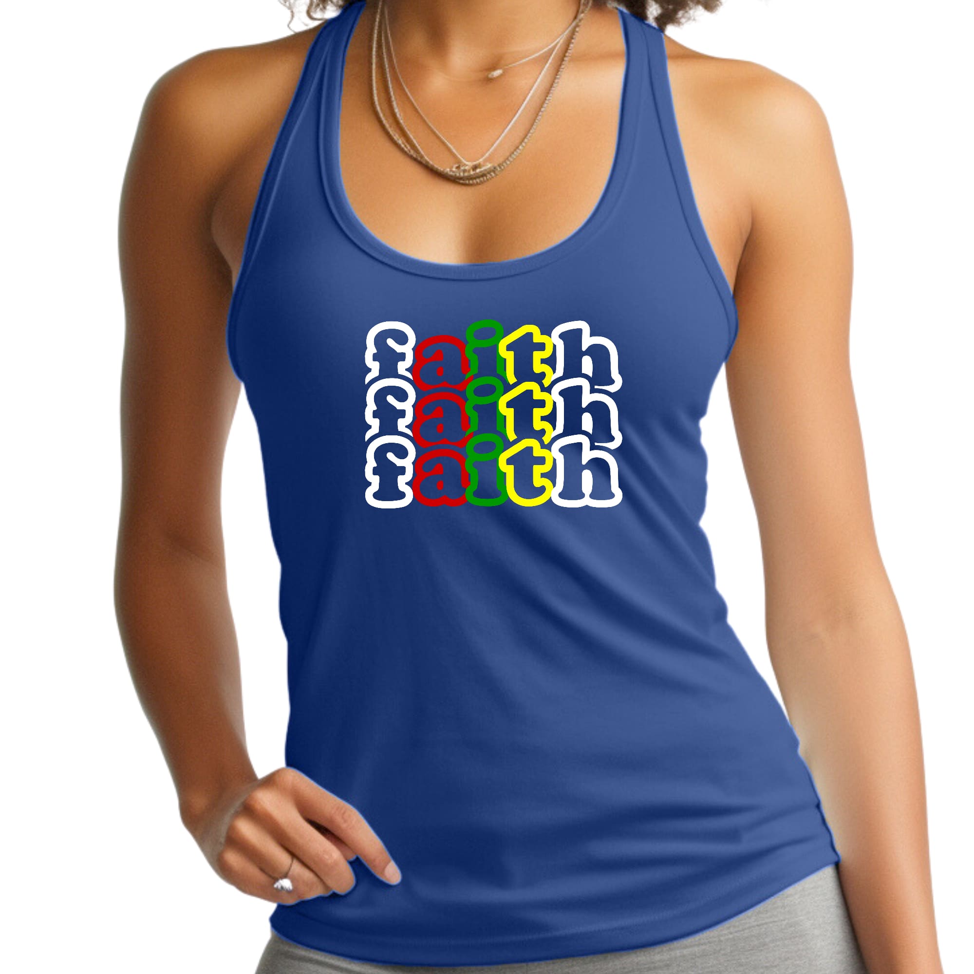 Womens Fitness Tank Top Graphic T-shirt Faith Stack Multicolor