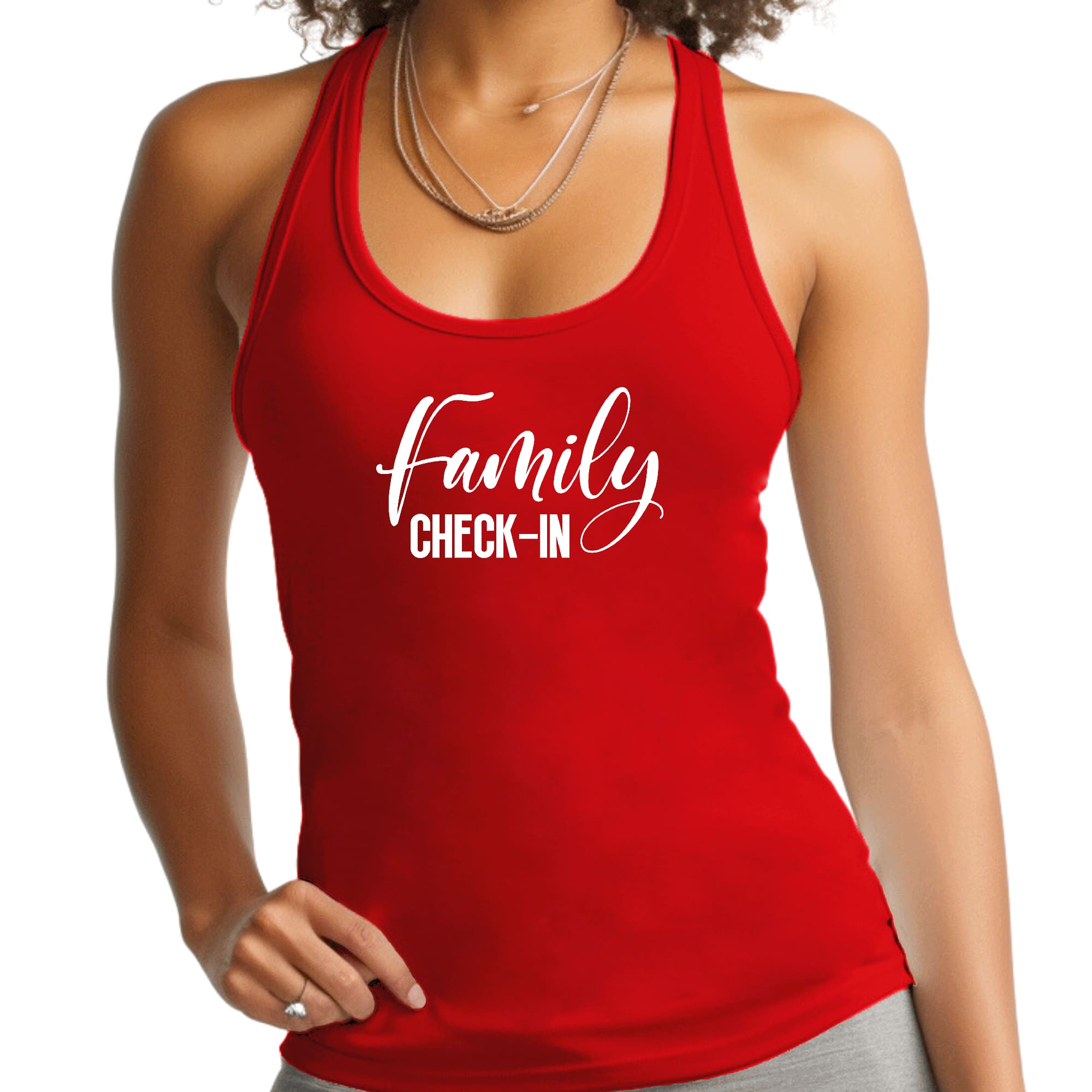 Womens Fitness Tank Top Graphic T-shirt Family Check-in Illustration