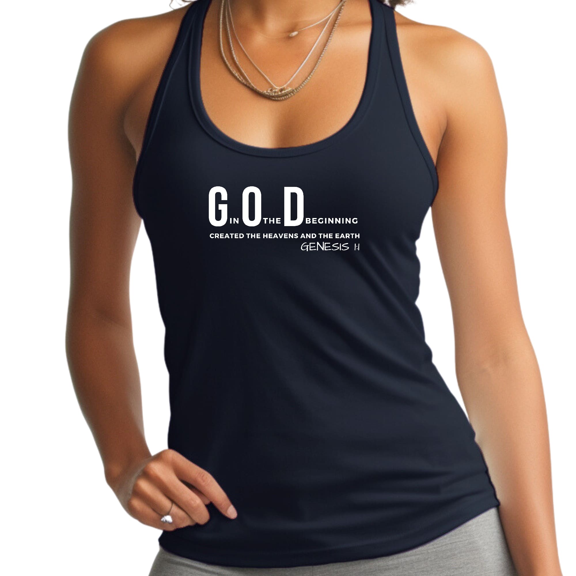 Womens Fitness Tank Top Graphic T-shirt God in the Beginning Print
